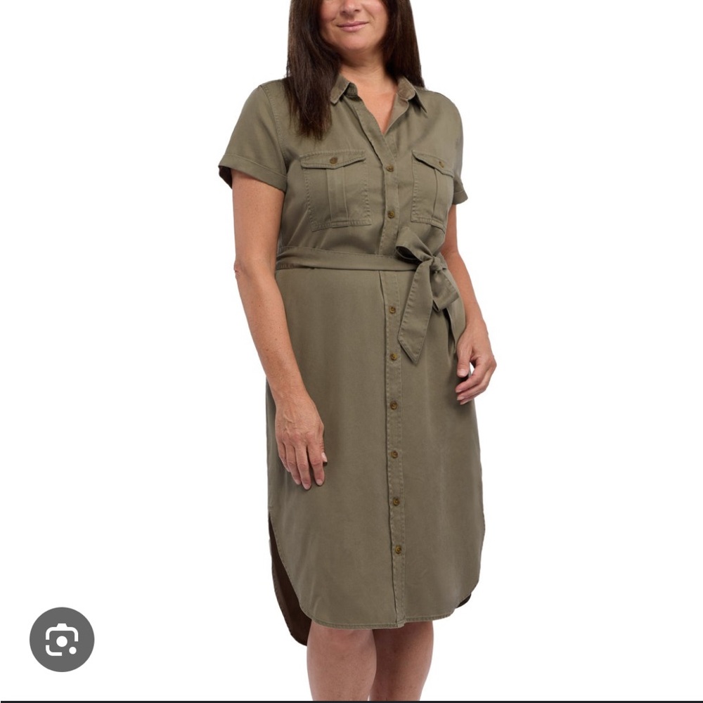 Olive Button-Down Shirt Dress